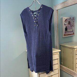 Chico’s sweater duster Lace-Up Blue Sparkly top size 1